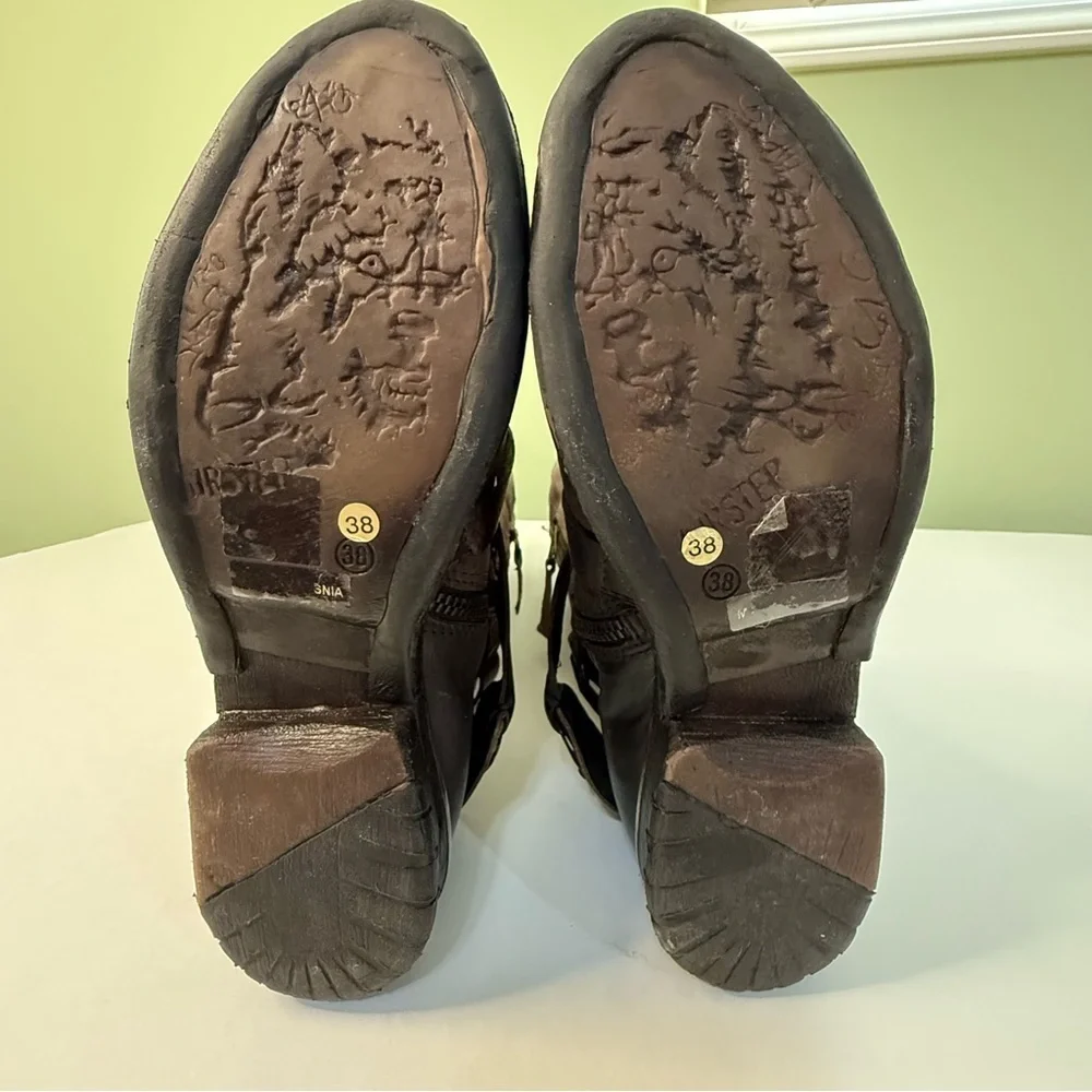 Free People A.S. 98 Air step boho leather boots riding moto woman 7.5 biker